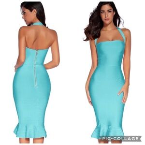 Elegant Turquoise Halter Dress